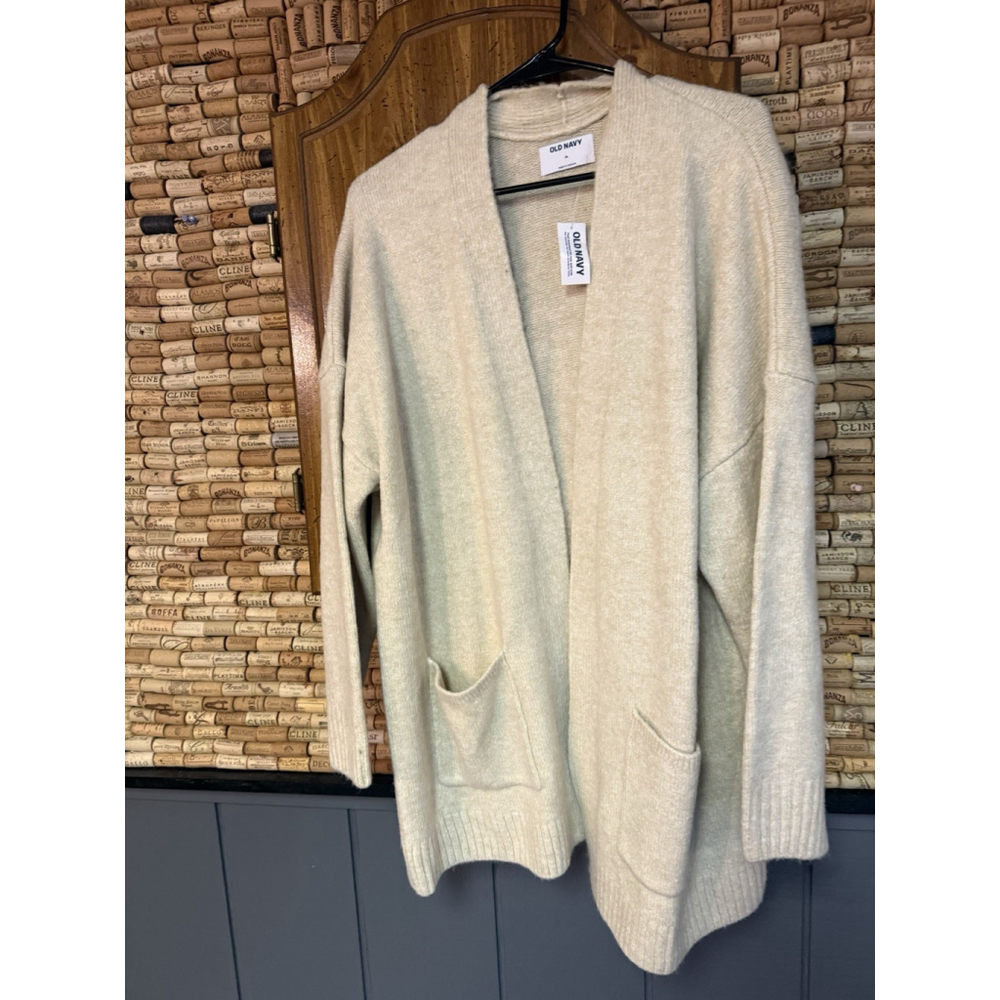 NWT Old Navy Cream Acrylic Blend Open Face Long Duster Cardigan XL - Picture 2 of 5